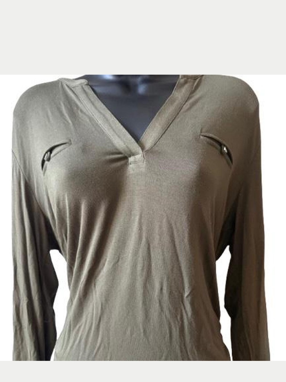 Relaxed V-Neck Long Sleeve Top in Olive